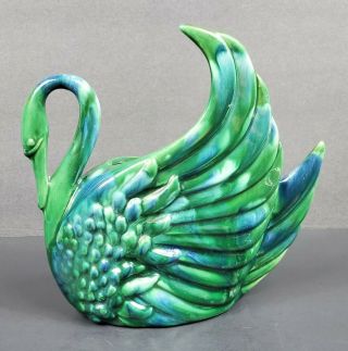 Mcm Vintage Royal Haeger Art Pottery Blue Green 7.  5 " Swan Planter Vgc