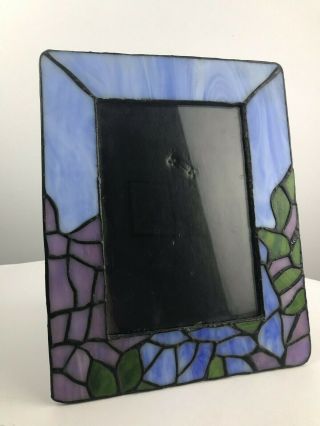 Stained Glass Photo Picture Frame Holds 5 " X 7 " Blue Green Art Artisan Decor Vtg