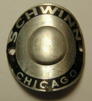 Old Vintage Schwinn Bicycle Badge Chicago Approved Cycle Emblem Name Plate 1 5/8
