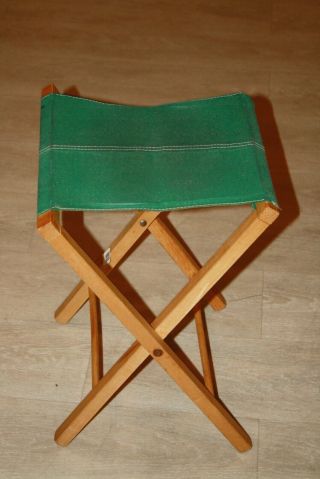 Vintage Folding Green Canvas Wood Wooden Legs Camp Fishing Stool Chair