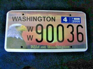2008 " Wild On " Washington License Plate Featuring The Bald Eagle At Sunrise