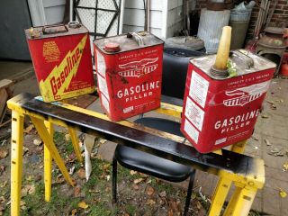 3 Vintage 2 Gallon Gasoline Cans - - 2 No.  1002 Gas Cans - - 1 Midwest Can