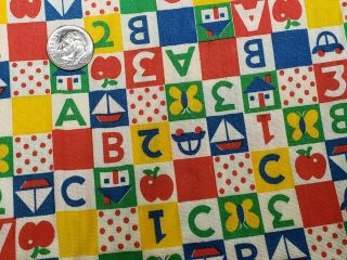 7,  Yd Vintage Cotton Fabric Quilt Material Abc Novelty Print Sewing Craft Estate