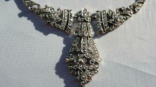 Finest Antique Art Deco Solid Silver Grain - Set Marcasite Necklace Choker