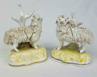 Victorian Antique Sheep Pottery Figurines C1840 Staffordshire England