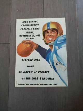 Vintage Michigan High School Football Program 1958 Redford Vs St.  Mary 