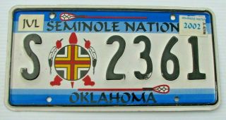 Oklahoma 2002 Seminole Nation Indian Tribal License Plate " S 2361 " Turtle Ok