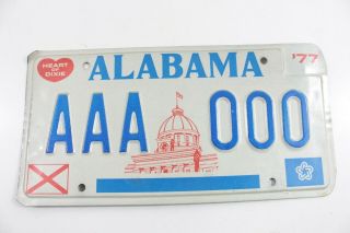 Vintage 1977 Alabama Sample License Plate Aaa 000 Heart Of Dixie - M15