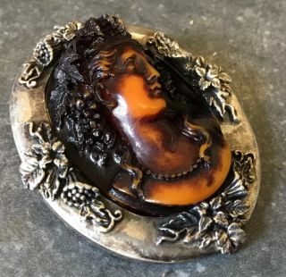 A Fantastic Old Antique Vintage 925 Silver Cameo Brooch In High Relief