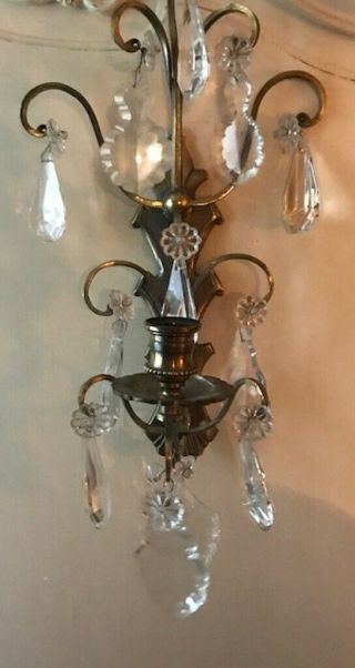 Decorative Quality Antique French Brass And Crystal Wall Sconce