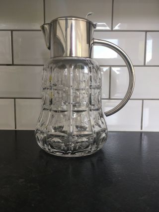Mappin And Webb Large Silver Plate And Cut Glass Water/ice Jug