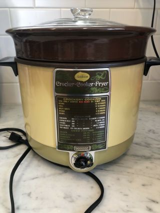 Vintage Sunbeam Crock Pot - Crocker - Cooker - Fryer Model - Harvest Gold