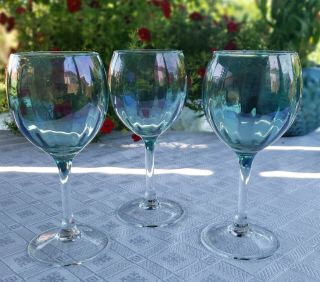 Vintage Luminarc France Wine Glasses Teal Turquoise Set Of 3