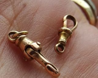 Antique 9ct Gold Dog Clips X 2 For Watch Fob