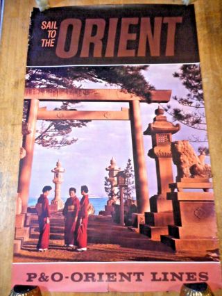 C 1960s P & O Orient Lines Japan Tourist Travel Poster Sail Ocean Liner