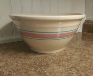 Vintage Large Mccoy Mixing Bowl 10 Cream With Blue Pink Stripes