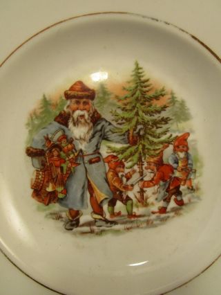 , ANTIQUE,  German porcelain Christmas plate / Santa Claus with Dwarf c1910 WOW 2
