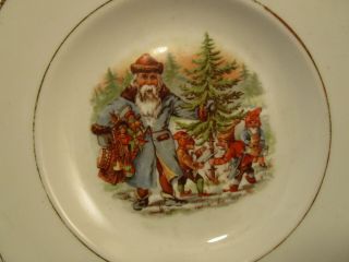 , ANTIQUE,  German porcelain Christmas plate / Santa Claus with Dwarf c1910 WOW 3