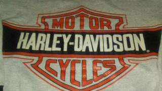 Vtg 80s 1987 Harley Davidson Motorcycles Shield Ringer Sweatshirt Gray Xl