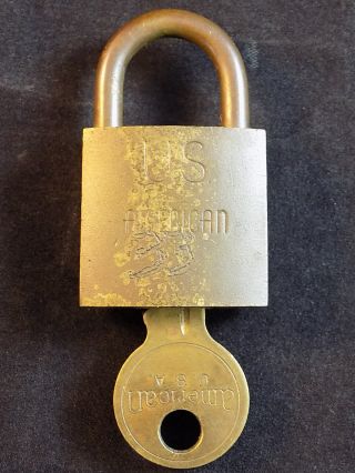 Vintage Solid Brass Small U.  S.  American Padlock With Key 2 " X 1 "