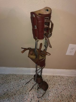 Antique Vintage Polio Leg Brace Shoe Leather & Metal Medical Steampunk