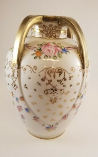 Antique Nippon Vase,  Hand Painted Gold Moriage Beading,  Floral,  Unusual 4 Handle