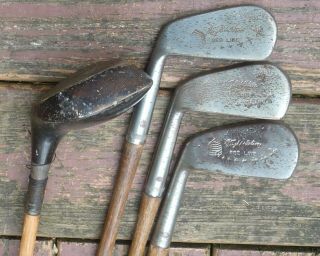 Antique Wright & Ditson hickory shafted irons leather golf bag and more 2