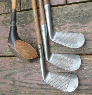 Antique Wright & Ditson hickory shafted irons leather golf bag and more 3