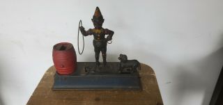 Antique 1920s Cast Iron Hubley Trick Dog & Clown Mechanical Bank,  Nr