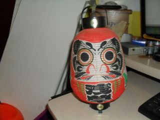 Vintage Chinese Paper Lantern,  Owl On Front,  Orange Background Handle,  12 "