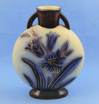Antique W.  Adderley England Flow Blue Lily With Gold Moon Vase