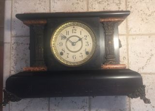 Antique Seth Thomas Beige/black Mantle Clock Lions Heads No.  102.  Needs Work