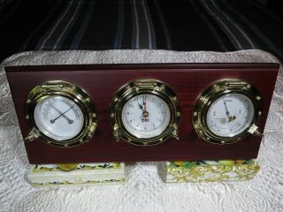 Weems And Plath Brass Quartz Clock,  Barometer,  And Temperature / Humidity