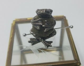 Antique Edwardian Sterling Silver Frog Sewing Pin Cushion