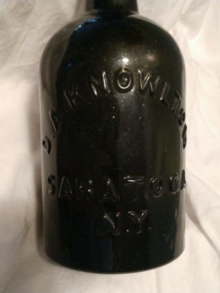 Antique Mineral Water Black Glass Olive Green D A Knowlton Saratoga Ny Bottle