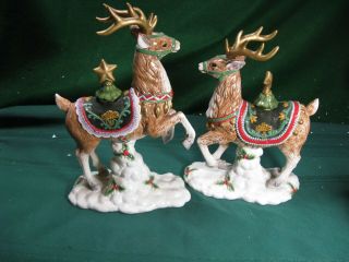 Vintage Ceramic Reindeer Candle Holders Set Of Two Majestic Exquisite