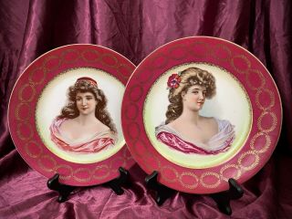 Antique Royal Vienna Porcelain Cabinet Plates Portrait G Bonfits Signed Set Of 2