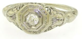 Antique 18K WG 0.  15CT diamond solitaire filigree wedding ringsize 5.  25 2