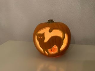 Vintage Gemmy Halloween Light Up Jack - O’ - Lantern Pumpkin With Cat 1998