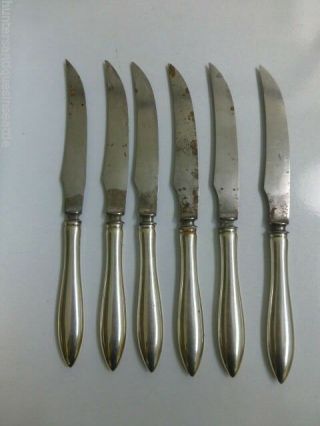 Set Of 6 Early Towle Sterling Steak Knives W/ Carbon Steel Blades