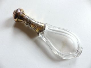 Antique 19th C.  French Gilded Sterling Silver Cut Crystal Perfum Bottle 4 " Long