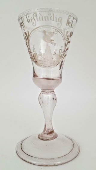 Antique 18th Century Georgian Bohemian Engraved Wine Glass / Goblet C1750