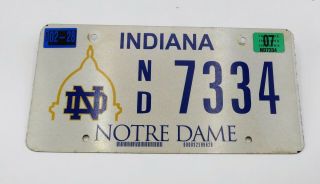 Notre Dame License Plate,  Fighting Irish,  Ncaa Indiana 2007 Road