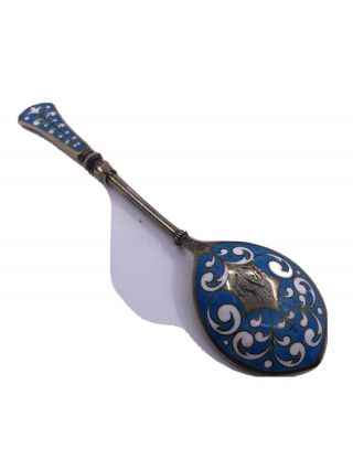 Antique Russian Silver Enamel - Blue/white Spoon (s437)