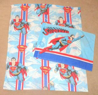 Vintage 1978 Superman Full Size Bed Sheet With Pillowcase 90 " X 80 " Bedding Dc