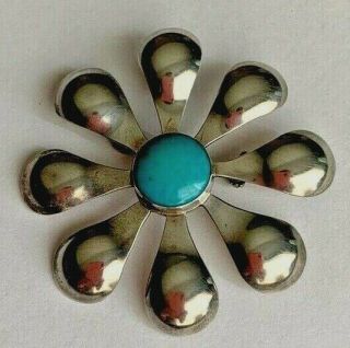 Vintage Pin Pendant Sterling Taxco 925 Mexico Turquoise Native Sun Signed