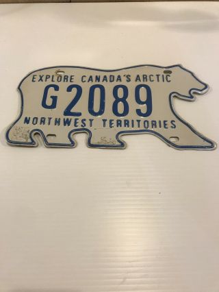 Northwest Territories Canada " G " Government License Plate G2089 " Polar Bear "