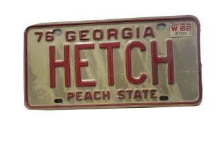 1976 Georgia 76 Ga Vanity License Plate Tag Hetch Red White Vintage Peach State