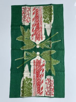Vintage Vera Neumann Christmas Candy Cane Linen Kitchen Tea Hand Towel