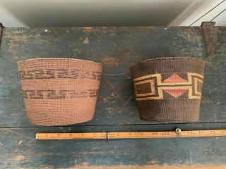 Left Basket Only Antique Native American Tlingit Twined Spruce Root Basket
